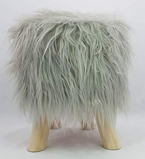 cushion mania Stool Pouffe Shaggy Faux Fur Foot Bench Ottoman Modern Padded Wooden ROUND (Silver)