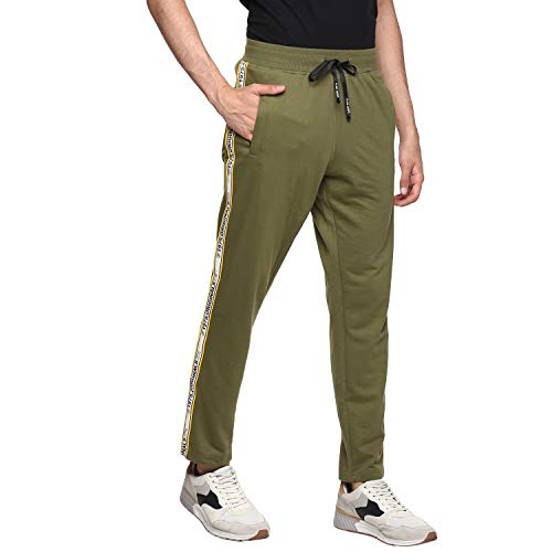 Alan Jones Clothing Men's Cotton Tapped Slim Joggers Track Pants (Olive