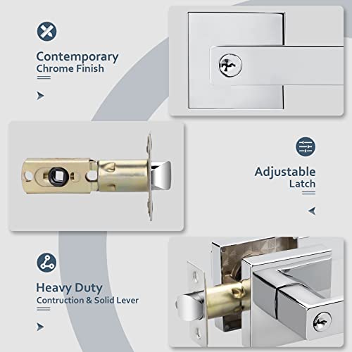 Ehomeware 2 Pack Bedroom Door Knobs With Lock And Key, Keyed Alike Chrome Door Handles For Interior/Exterior Doors, Modern Entry Door Lever Handle Lock In Polished Chrome Finish #TOP5