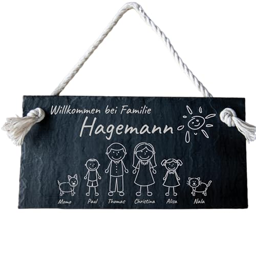 Türschild mit Gravur aus Schiefer, Willkommen bei Familie,...