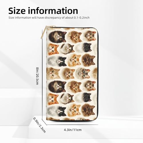 Leather Thin Slim Wallets for Women Men - Fashion Cute Cat Face 1 Print Card Wallet Holder with Zipper2