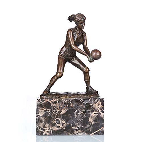 NILEEBUKER Estatua de bronce para adolescentes jugando al voleibol, escultura deportiva, figura artística para decoración del hogar, regalos