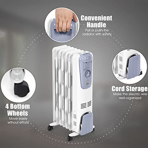 Tangkula Oil Filled Radiator Heater, 1500W Portable Space Heater Radiator With Adjustable Thermostat, 3 Heat Settings, Overheat & Tip-Over Protection, Electric Radiant Heater For Indoor Use #TOP7
