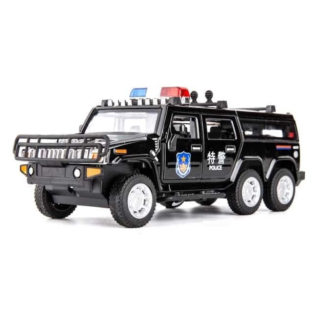 Image of FEXXA 🥰Exclusive Alloy Metal Pull Back Die-cast Car Scale Model with Sound Light Mini Auto Toy for Kids Metal Model Toy Car with Sound and Light [ New Version ] (1.32 Scale Hummer Police -Black)