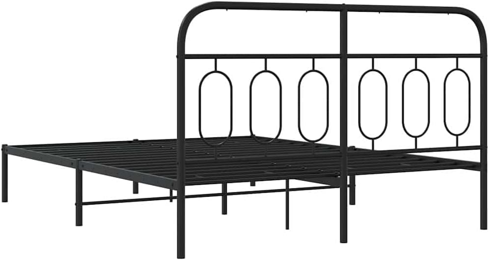 Bed Frame Black Steel King Size 59x79 in Rectangular Platform Bed Frame with Headboard Durable Sturdy Heavy-Duty Modern Minimalist Bedroom Furniture for Mattress Support
