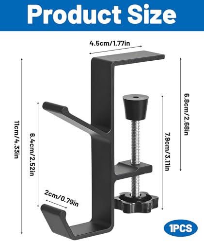 Image of Headphone Stand, Dual Hook Headphone Holder for Desk with Table Clamp, Under Desk Headset Stand Bag Hanger for Gaming and Office Setup, WhiteAlloy Construction