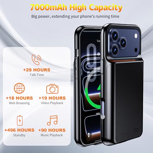 Funda con batería para iPhone 17 Pro carcasa recargable negra YONHUIZI Nwe 6