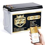 PUPVWMHB Batteria al litio Mini LiFePO4, 12 V, 300 Ah, batteria al litio, 200 A, BMS, fino a 15.000 cicli, max. 3840 Wh di energia con taglio a bassa temperatura, perfetta per RV, Solare