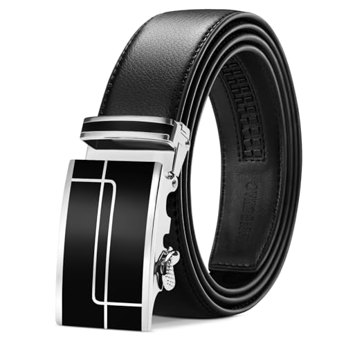 TANGCHAO Belts for Men, Mens Leather Ratchet Belt 1 3/8", Adjustable Belt Fit Everywhere Black Length 115cm