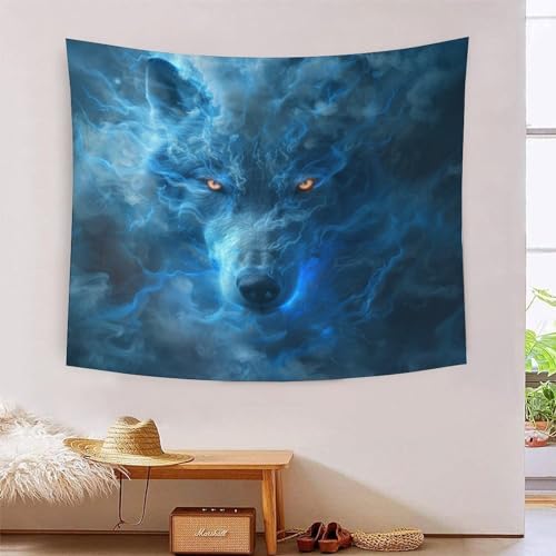 Tapisserie loup 3D en tissu pour habiller un grand mur vide de salon ou de dortoir