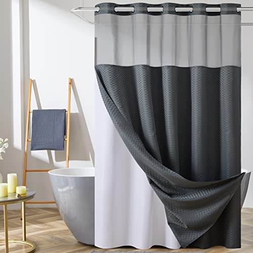 Furlinic Extra Long Checkered No Hook Shower Curtain with Snap in Liner,Honeycomb Textured Bathroom Curtains with See Through Window,Waterproof & Machine Washable,Hotel Quality,Light Grey,71x84 Inch Furlinic Extra Long Checkered No Hook Shower Curtain with Snap in Liner,Honeycomb Textured Bathroom Curtains with See Through Window,Waterproof & Machine Washable,Hotel Quality,Light Grey,71x84 Inch