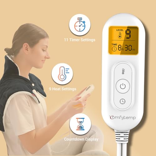 Image of Comfytemp Heating Pad for Neck and Shoulders and Back, 2.6lb Weighted Electric Heating Pads, Large Heated Wrap, 9 Heat Settings & 11 Timer, Valentines Birthday Gifts for Women Men Mom Dad, Black