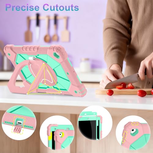 Image of Auizotl Case for iPad 9th /8th /7th Generation 10.2 Inch iPad Case 9th Generation with Screen Protector /Rotate Stand /Pen Holder,Military Grade Shockproof i Pad 9th /8th /7th Gen Cases,Rose Mint