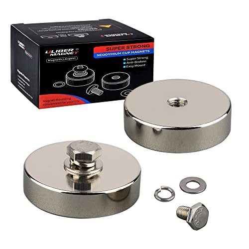 ULIBERMAGNET 150LB 2Pack Strong Neodymium Round Magnet with M8 Female Thread, Powerful Magnetic Removable Mounting for Lighting,Tools, Equipment with Bolt