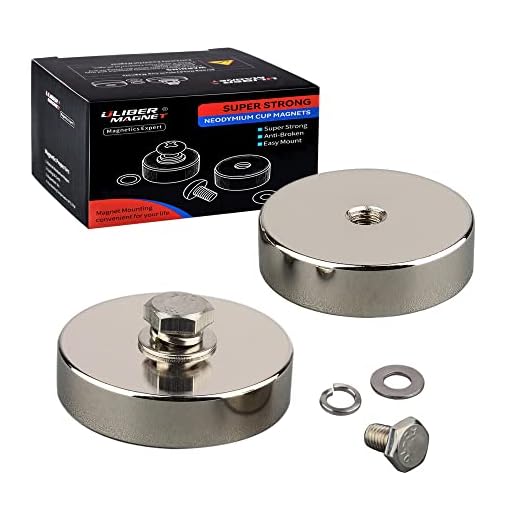 ULIBERMAGNET 150LB 2Pack Strong Neodymium Round Magnet with M8 Female Thread, Powerful Magnetic Removable Mounting for Lighting,Tools, Equipment with Bolt