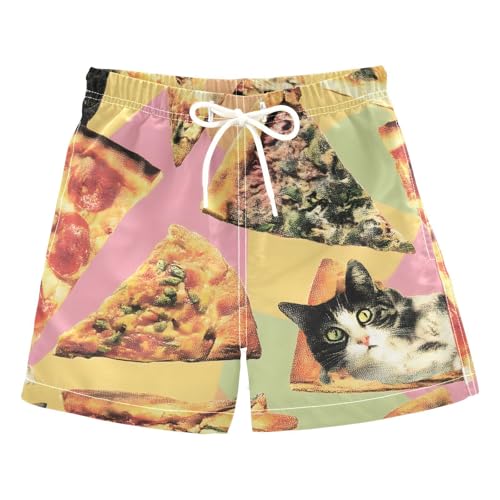 Boys Swim Trunks Funny Pizza Cats Toddler Swim Shorts Beach Board Shorts Swimsuit