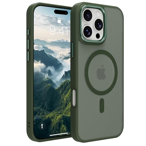 Image of Magnetic iPhone 16 Pro case,Compatible with Magsafe, Military-Grade Protection,Slim Translucent Matte Shockproof with Anti-Scratch Anti-Fingerprint Phone Cover (blackish green, iPhone 16 Pro)