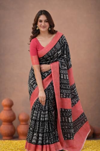 Image of Jack & Jini Women's Floral Print Pure Georgette Saree with Blouse Piece | Soft Casual & Festive Drape | Gift for Mother, Wife.