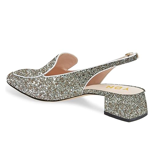 Image of YDN Women Closed Square Toe Block Low Heels Slingback Formal Loafer Dressy Shoes Office Lady Pump Size 4-15 US