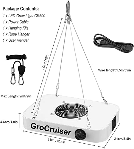 Grocruiser 600W Led Grow Light, Grow Lights For Seed Starting, Uv-Ir Included Full Spectrum Indoor Plant Growing Lamp, Daisy Chain Function And Quiet Built-In Fan #TOP5