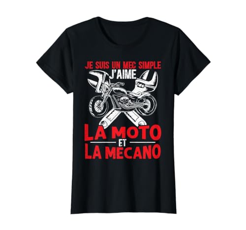 La Moto Et La Mecano Humour Motards Cadeau Motocycliste T-Shirt Graphique avec Valeur, Femme, Noir, XS