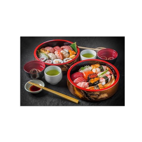 Tableau decoration murale cuisine vintage toile sushi 60x90cm