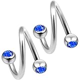 2pc Twisted Barbell 16g Piercing Earrings Helix Cartilage Twist 316LVM Surgical Steel Daith Spiral Belly Button Ring Navel Gauge Twister Body Jewelry CZ Sapphire Crystal 10mm