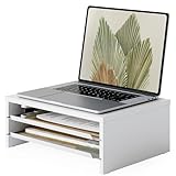 【Rangement à 4 Niveaux】 Le support pour pc comprend deux plateaux, créant ainsi un système de rangement indépendant à quatre niveaux. Les documents, les articles de papeterie et les accessoires numériques peuvent être rangés de manière ordonnée pour un accès facile, ce qui permet de garder votre bureau bien rangé.