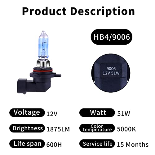 Newbrown 9006 Hb4 Halogen Headlight Bulb With Super White Light Long Life Replacement P22D 12V/51W (2 Pack) #TOP2