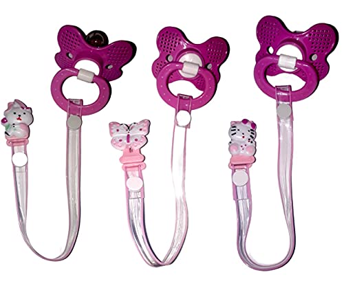 Sonne Prendedor De Chupetas Luxo Fita Kit Com 3/ Menina Rosa