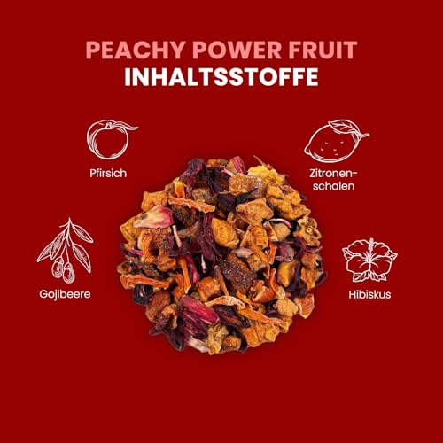 fitvia Früchtetee Peachy Power Fruit – 100 g loser Tee mit Pfirsich, Hibiskus, Gojibeeren & Saflorblüten, echte Fruchtstücke, ohne Zuckerzusatz, nachhaltig verpackt