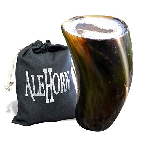 AleHorn Handmade Genuine Large Drinking Ox Horn Mead Cup Goblet Shotglass Tumbler Medieval Inspired Viking Drinking Vessel for Beer Ale Mead Food Safe Coating