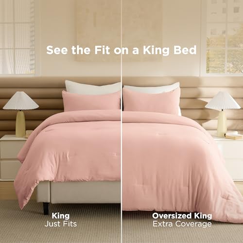 Image of Bedsure King Comforter Set, Blush Pink Soft Prewashed Bedding for All Seasons, 3 Pieces GentleSoft Bed Set, 1 Lightweight Comforter (104 inchx90 inch) and 2 Pillowcases (20 inchx36 inch)