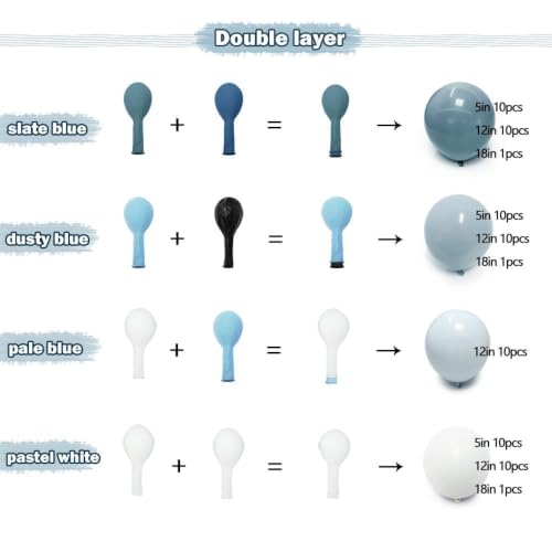 Dusty Blue White Balloon Arch Kit Double Stuffed Pastel Slate Blue White Matte Latex Balloon Garland for Baby Shower Birthday Bridal Wedding Blueberry Under the Sea Fall Party by Partycus - Used condition - Image 4