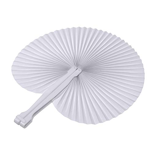 Bestage 60 Pack Folding Handheld Fans Paper White Wedding Round Shaped Accordion Fans Assortment With Plastic Handle For Birthday Party Favors Kids Supplies(Round) #TOP4