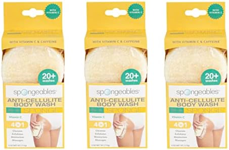 Spongeables AntiCellulite Body Wash in A Sponge with Vitamin C, Reduce The Appearance of Cellulite, Moisturizer and Exfoliator for The Body, 20+ Washes, Citrus, 3 Count