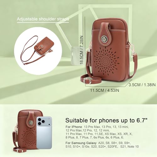 Image of APHISON Small Crossbody Bags for Women, Lightweight Vegan Leather Cell Phone Purse, Cute Purses with Tassels