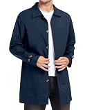 Little Donkey Andy Mens Trench Coat Waterproof Single Breasted Casual Lightweight Long Rain Jacket Classic Business Overcoat Blue S