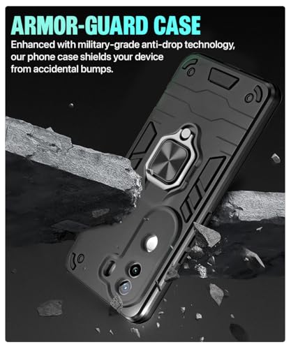 Image of WOW IMAGINE Shock Proof Back Case Mobile Cover for iQOO Z9s 5G | Vivo V40e 5G | Back Cover Case (Tough Armor | Hybrid PC + TPU | Ring Holder & in-Built Kickstand | Black)