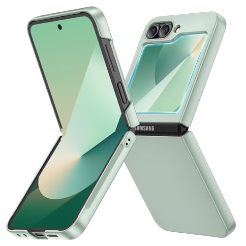 Image of Ruky for Galaxy Z Flip 6 Phone Case, Built-in Back Screen Protector, Hard PC Ultra Slim Anti-Scratches Shockproof Wireless Charging Phone Case for Samsung Galaxy Z Flip 6, Mint Green