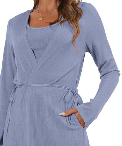 Image of 3 Piece Lounge Sets for Women Airport Travel Outfit | Long Cardigan,Tank Top ,Wide Leg Pants with Pockets,Comfy Loungewear,Casual Chic, Airplane Clothing,Vacation Matching Set