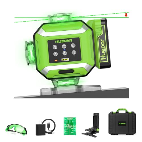 Image of Huepar 2026 New Electronic Self Leveling Laser Level, 4x360 Green Cross Line Laser Tool, ±1 /18 inch Accuracy, ±7% Slope Adjustment, Leveler Laser for Tile, Framing, Alignment, Layout, Construction & DIY