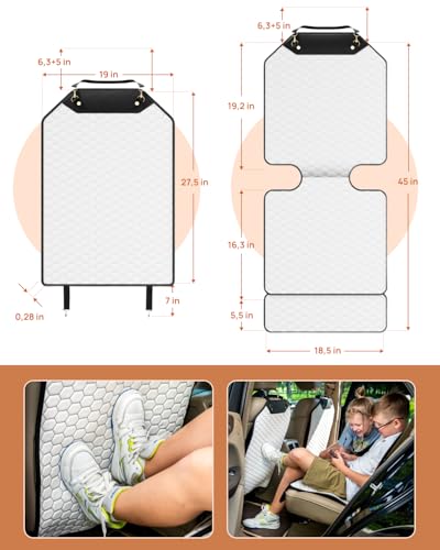Image of Owleys Set Seat Back Organizer & Car Seat Protector Hexy Waterproof & Non-Slip Protector for Child Car Cushion for Leather and Fabric Seats (White Set 2)