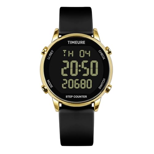 TIMEURE Pedometer Watch for Women, Step Counter for Walking No App/Phone Required Step Counter, Waterproof Calorie Tracker, Distance Tracking, Alarm, Large Digital Display, TU-2509 (Gold Black)