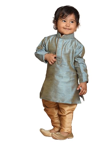 Image of VASTRAMAY Baby Boys Silk Blend Printed Infant Azure and Kurta Pyjama Set
