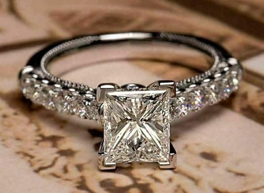Princess Cut Moissanite Engagement Ring Set, 1.50 Ct, 14k White Gold Over Sterling Silver2