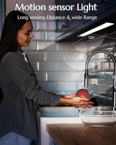 Image of Under Cabinet Lighting, 3200mAh Motion Sensor Light Indoor, Wireless Closet Lights, 3 Colors Temps Rechargeable Under Counter Lights for Kitchen, Stairs, Closet, Pantry (14.5inch-4Pack)