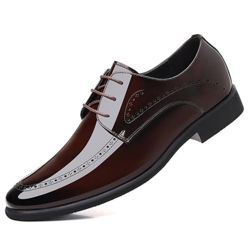Men's Fashion Classic Dress Shoes Lace-Up Shiny Patent Leather Comfortable Weddings Business Brogue Tuxedo Shoes