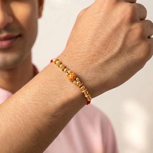 Image of Peora CZ Pearl & Crystals Studded Thread Rakhi for Brother Bhaiya | Combo Set of 3 | Raksha Bandhan Hamper with Roli Chawal & Greeting Card