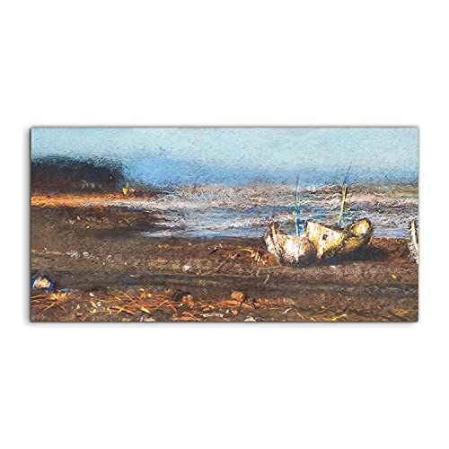 Tableau acrylique 100x50cm salon chambre, photo murale mer et bateau pêcheur ocean sea